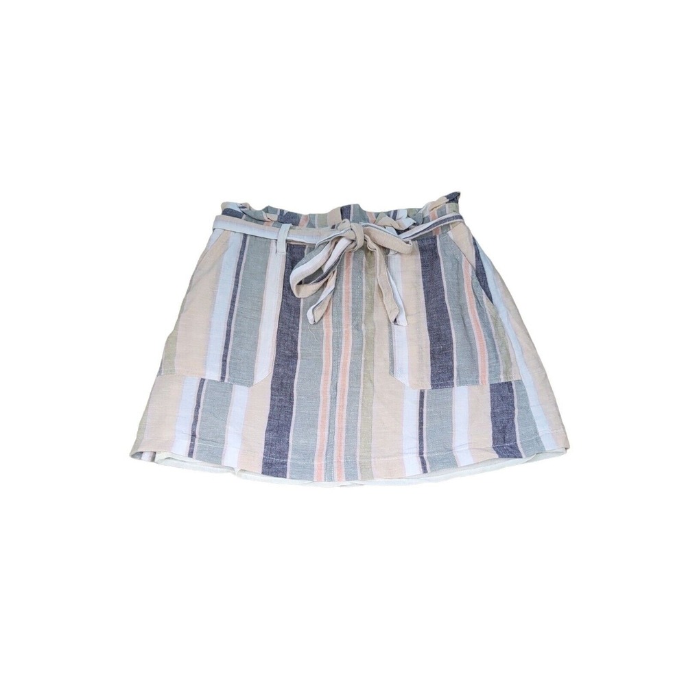 American Eagle Mini Skirt S/P Paper Bag Waist Linen Blend Lined Multicolor Strip